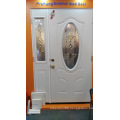 Tempered Decorative Glass Prehung Steel Front Door with Sidelite